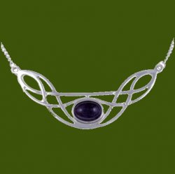 Celtic Bow Knotwork Amethyst Design Stylish Pewter Necklace