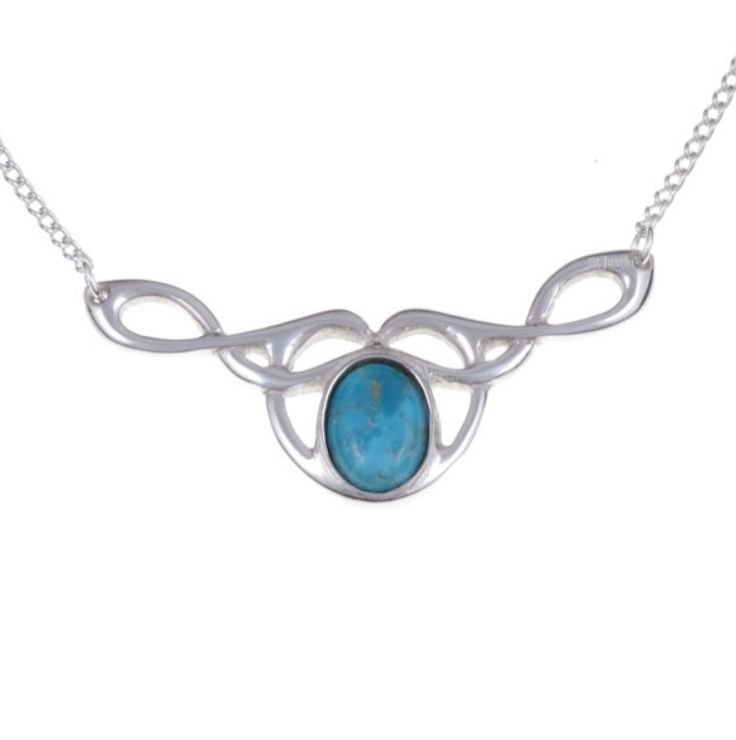 Image 1 of Celtic Bird Knotwork Turquoise Design Stylish Pewter Necklace