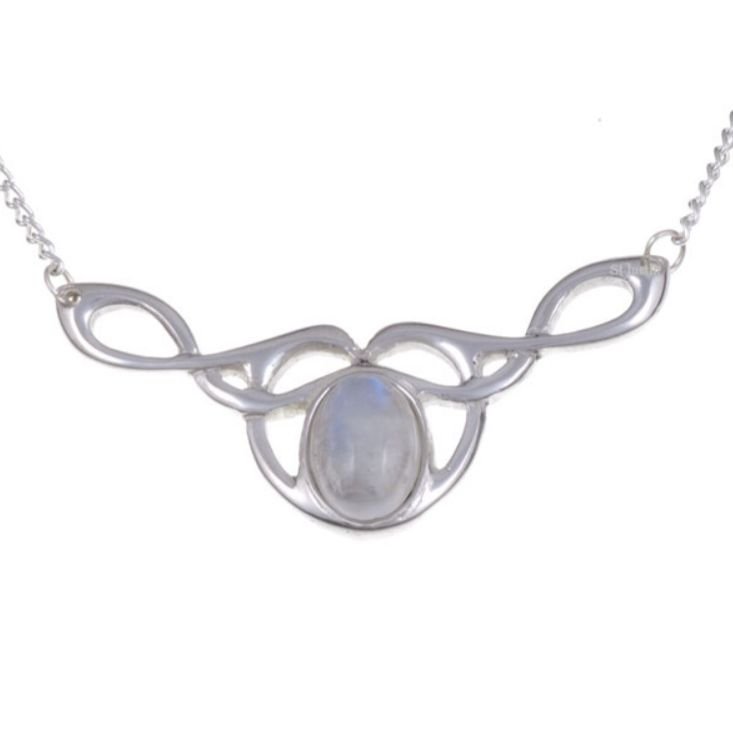 Image 1 of Celtic Bird Knotwork Rainbow Moonstone Design Stylish Pewter Necklace