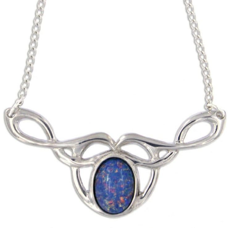 Image 1 of Celtic Bird Knotwork Opal Glass Stone Design Stylish Pewter Necklace