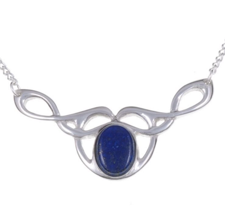 Image 1 of Celtic Bird Knotwork Lapis Lazuli Design Stylish Pewter Necklace