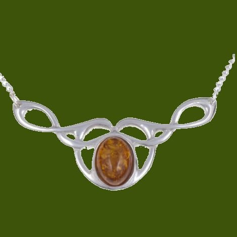 Image 0 of Celtic Bird Knotwork Amber Design Stylish Pewter Necklace