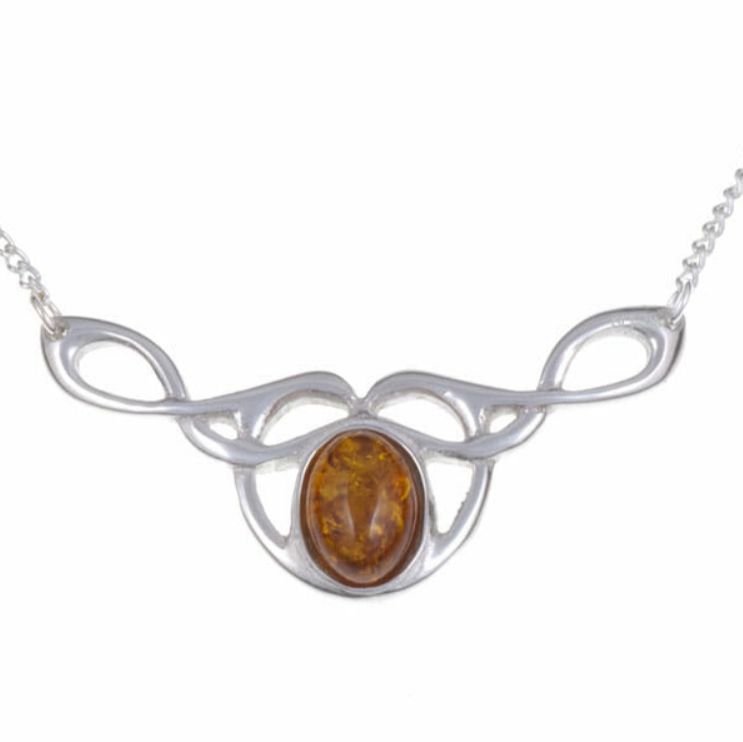 Image 1 of Celtic Bird Knotwork Amber Design Stylish Pewter Necklace