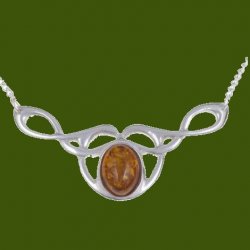 Celtic Bird Knotwork Amber Design Stylish Pewter Necklace