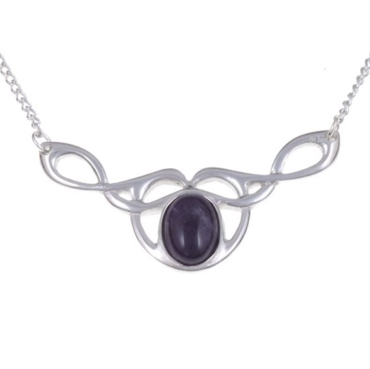 Image 1 of Celtic Bird Knotwork Amethyst Design Stylish Pewter Necklace