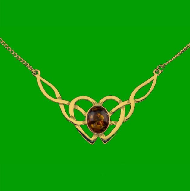 Image 0 of Celtic Knotwork Amber Design 9K Yellow Gold Necklace