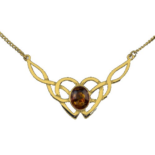Image 1 of Celtic Knotwork Amber Design 9K Yellow Gold Necklace