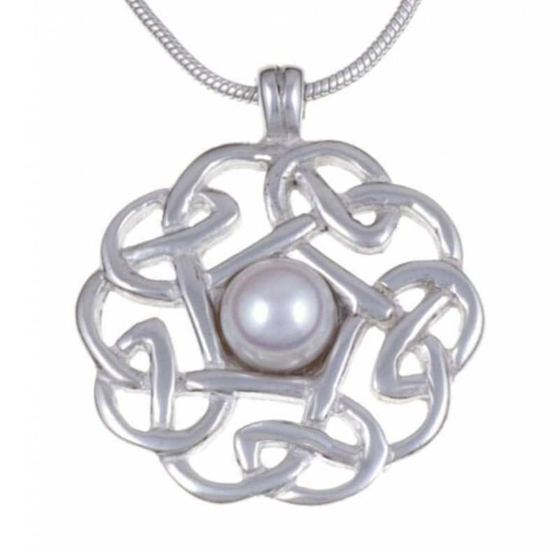 Image 1 of Celtic Knotwork Cultured Freshwater Pearl Stylish Pewter Pendant