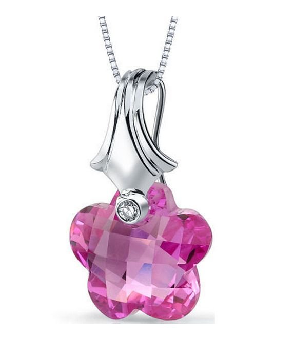 Image 1 of Pink Sapphire Florentine Cut Cubic Zirconia Accent Sterling Silver Pendant