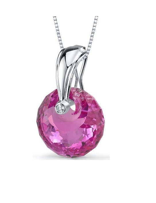 Image 1 of Pink Sapphire Spherical Cut Cubic Zirconia Accent Sterling Silver Pendant