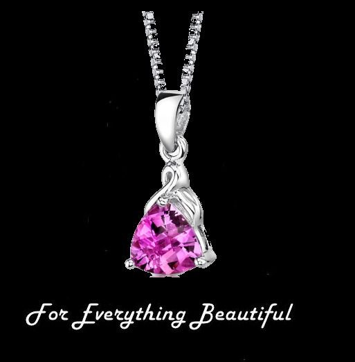 Image 0 of Pink Sapphire Trillion Cut Ornate Detail Sterling Silver Pendant