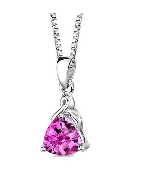 Image 1 of Pink Sapphire Trillion Cut Ornate Detail Sterling Silver Pendant