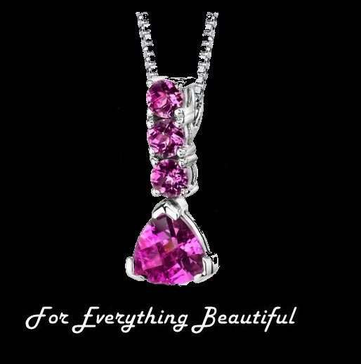 Image 0 of Pink Sapphire Trillion Cut Triple Round Drop Sterling Silver Pendant