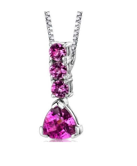 Image 1 of Pink Sapphire Trillion Cut Triple Round Drop Sterling Silver Pendant