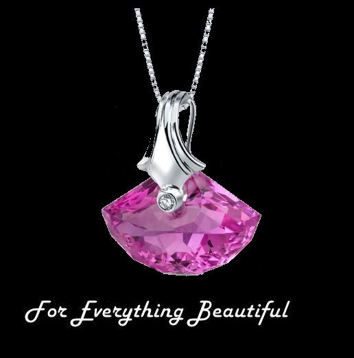 Image 0 of Pink Sapphire Shell Cut Cubic Zirconia Accent Sterling Silver Pendant