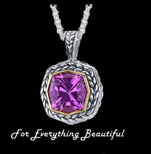 Image 0 of Pink Sapphire Octagon Cut Rope Border Detail Sterling Silver Pendant