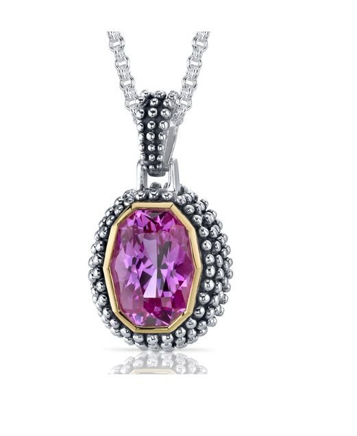 Image 1 of Pink Sapphire Barrel Cut Textured Detail Sterling Silver Pendant