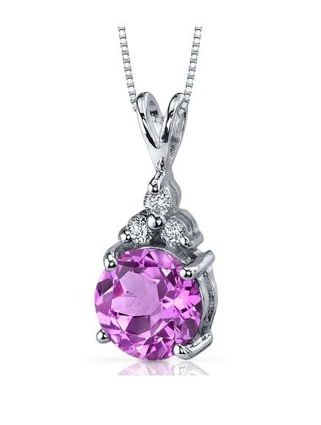 Image 1 of Pink Sapphire Round Cut Triple Cubic Zirconia Accent Sterling Silver Pendant