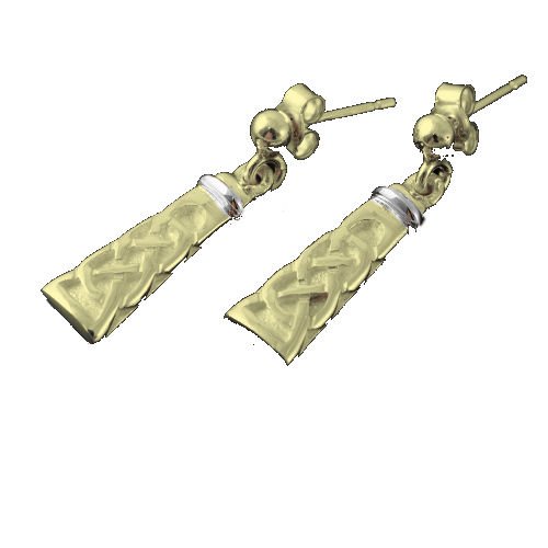 Image 1 of Celtic Tower Knotwork White Gold Detail 9K Yellow Gold Earrings