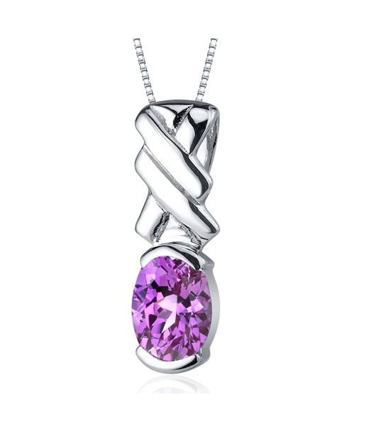 Image 1 of Pink Sapphire Oval Cut Braid Detail Sterling Silver Pendant