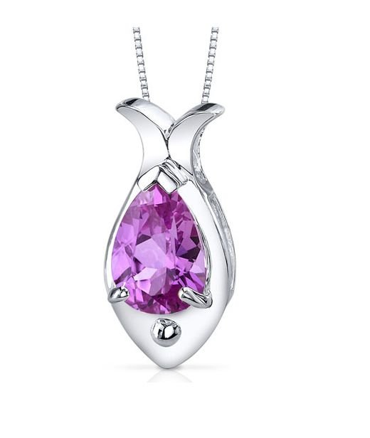 Image 1 of Pink Sapphire Pear Cut Fish Design Sterling Silver Pendant