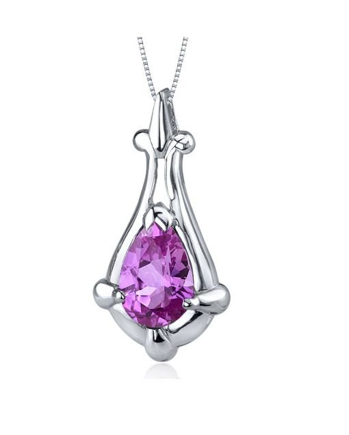 Image 1 of Pink Sapphire Pear Cut Fancy Design Sterling Silver Pendant