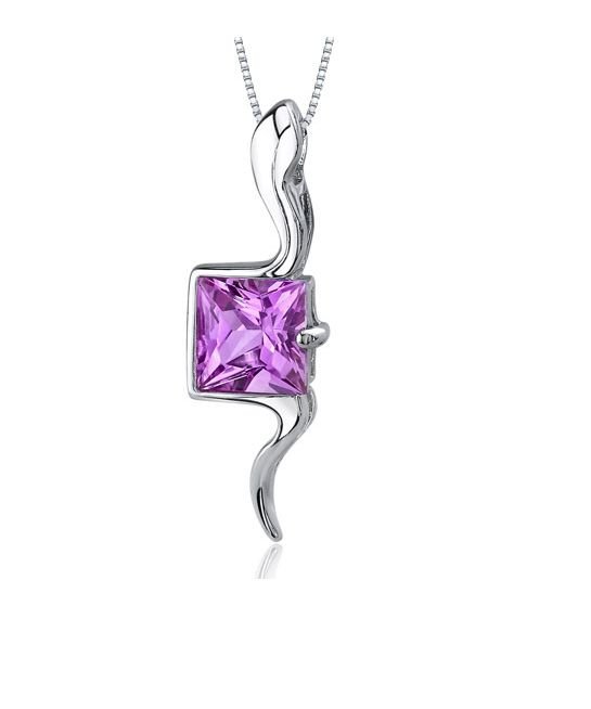 Image 1 of Pink Sapphire Princess Cut Snake Design Sterling Silver Pendant