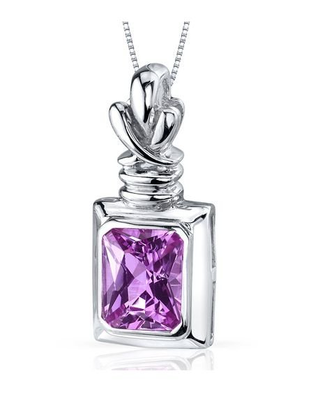 Image 1 of Pink Sapphire Radiant Cut Bottle Shape Sterling Silver Pendant