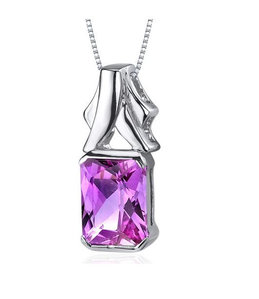 Image 1 of Pink Sapphire Radiant Cut Abstract Detail Sterling Silver Pendant