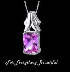 Pink Sapphire Radiant Cut Abstract Detail Sterling Silver Pendant