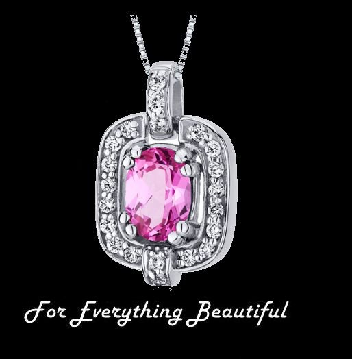 Image 0 of Pink Sapphire Oval Cut Cubic Zirconia Framed Sterling Silver Pendant