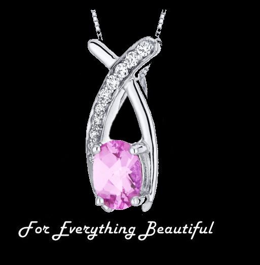 Image 0 of Pink Sapphire Oval Cut Cubic Zirconia Elongated Cross Sterling Silver Pendant