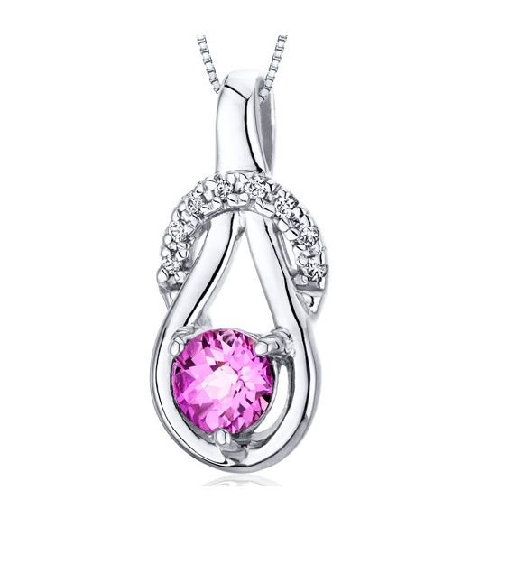 Image 1 of Pink Sapphire Round Cut Cubic Zirconia Knot Sterling Silver Pendant