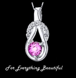 Pink Sapphire Round Cut Cubic Zirconia Knot Sterling Silver Pendant