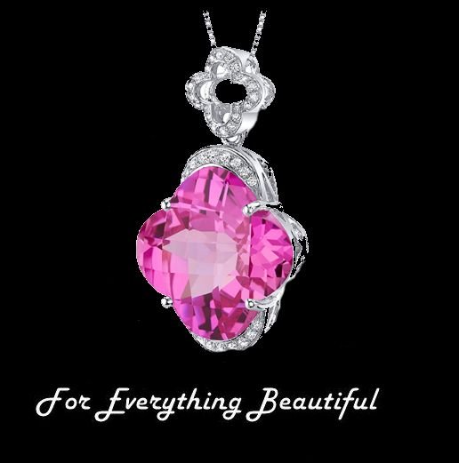 Image 0 of Pink Sapphire Lilly Cut Cubic Zirconia Flower Sterling Silver Pendant