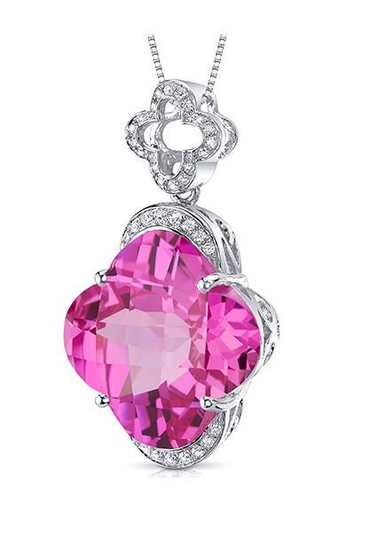Image 1 of Pink Sapphire Lilly Cut Cubic Zirconia Flower Sterling Silver Pendant