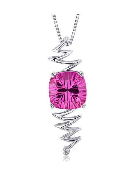 Image 1 of Pink Sapphire Cushion Cut Twist Cubic Zirconia Accent Sterling Silver Pendant