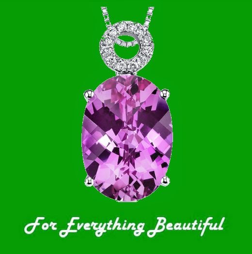 Image 0 of Pink Sapphire Oval Checkerboard Circular Diamond Accent 14K White Gold Pendant