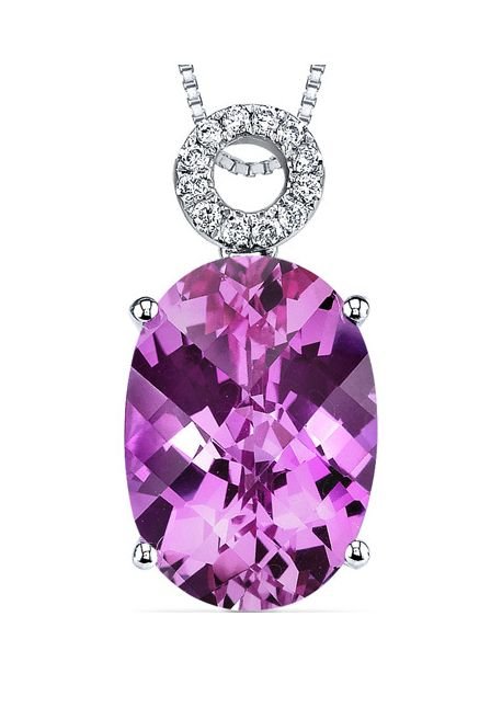 Image 1 of Pink Sapphire Oval Checkerboard Circular Diamond Accent 14K White Gold Pendant