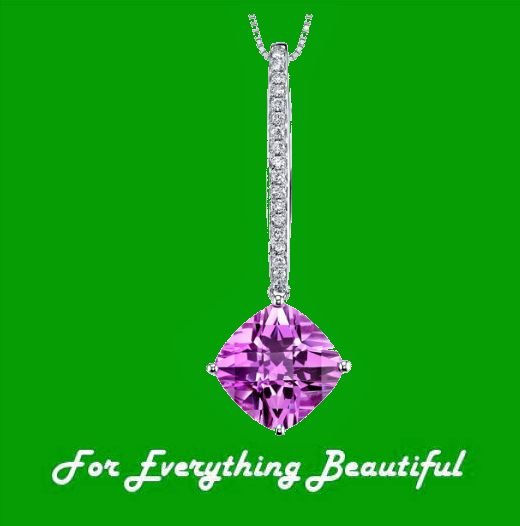 Image 0 of Pink Sapphire Cushion Cut Diamond Accent 14K White Gold Pendant