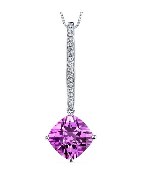 Image 1 of Pink Sapphire Cushion Cut Diamond Accent 14K White Gold Pendant