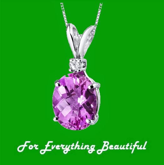 Image 0 of Pink Sapphire Oval Shape Diamond Accent 14K White Gold Pendant