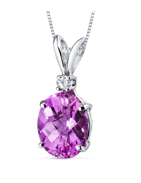 Image 1 of Pink Sapphire Oval Shape Diamond Accent 14K White Gold Pendant