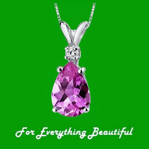 Image 0 of Pink Sapphire Pear Cut Diamond Accent 14K White Gold Pendant