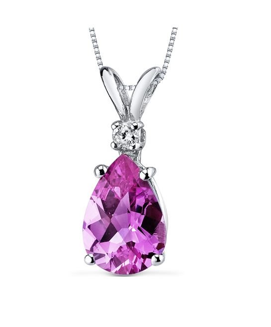 Image 1 of Pink Sapphire Pear Cut Diamond Accent 14K White Gold Pendant