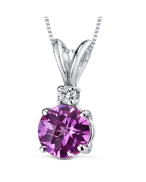 Image 1 of Pink Sapphire Round Cut Diamond Accent 14K White Gold Pendant