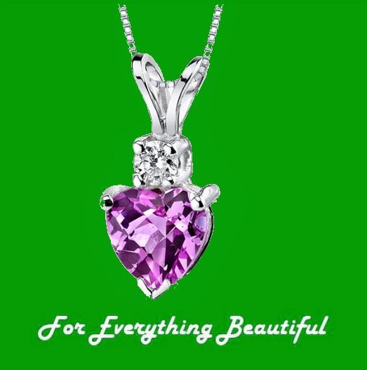 Image 0 of Pink Sapphire Heart Cut Diamond Accent 14K White Gold Pendant