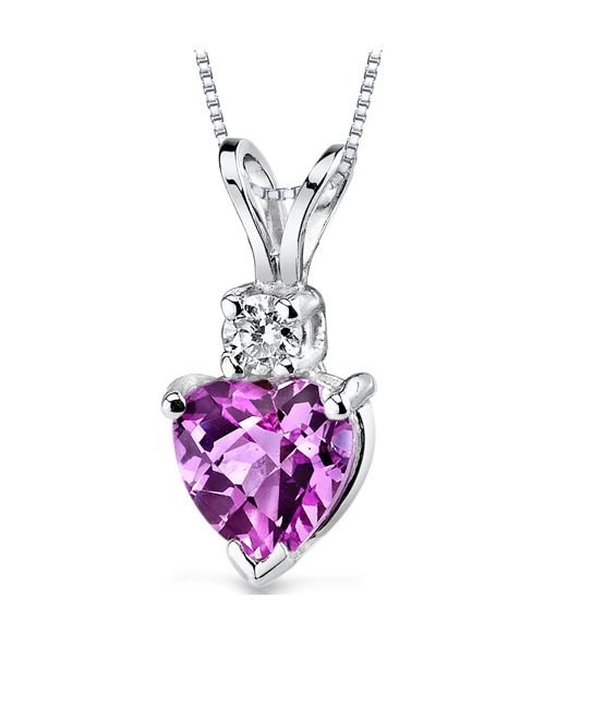 Image 1 of Pink Sapphire Heart Cut Diamond Accent 14K White Gold Pendant