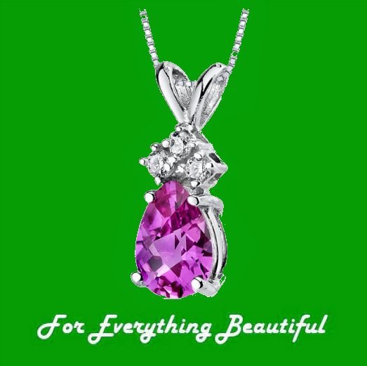 Image 0 of Pink Sapphire Pear Cut Triple Diamond Accent 14K White Gold Pendant
