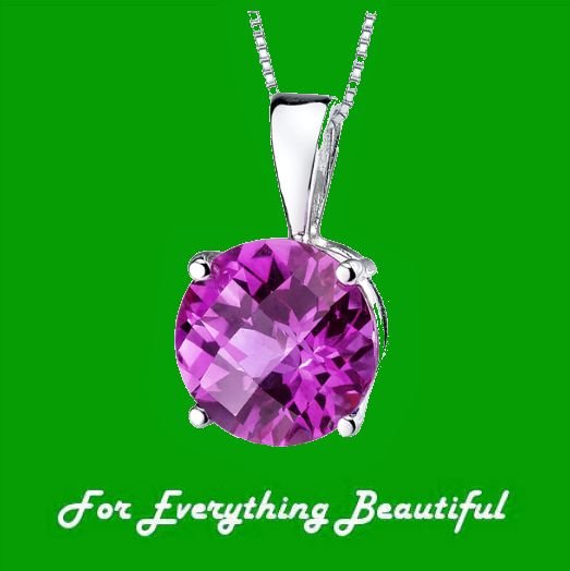 Image 0 of Pink Sapphire Round Cut 14K White Gold Pendant
